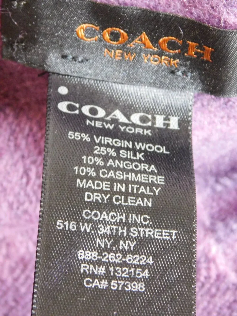 Coach CC Logo Purple Lilac Lightweight Blanket Scarf | Wool Silk | 20½